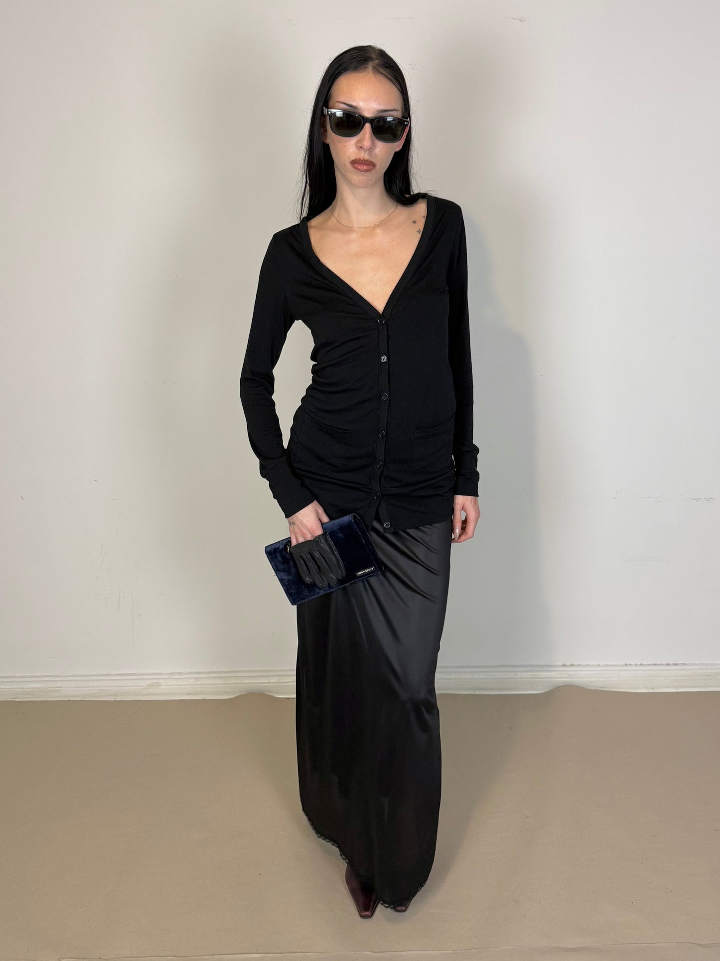 2000s deep v cardigan dress top