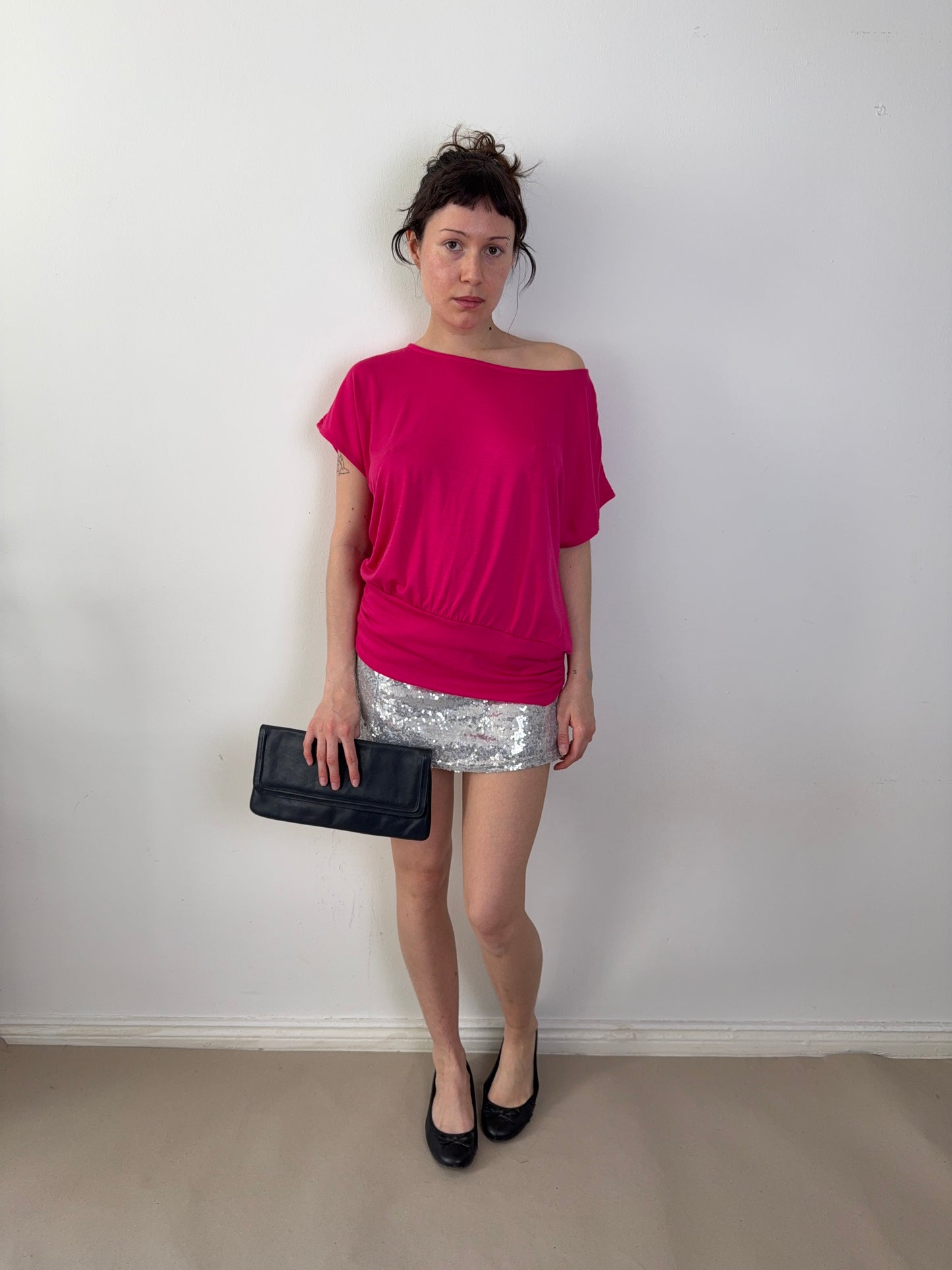 2000s pink off shoulder top