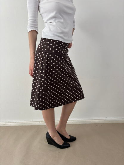 2000s polka dot midi skirt waist skirt brown
