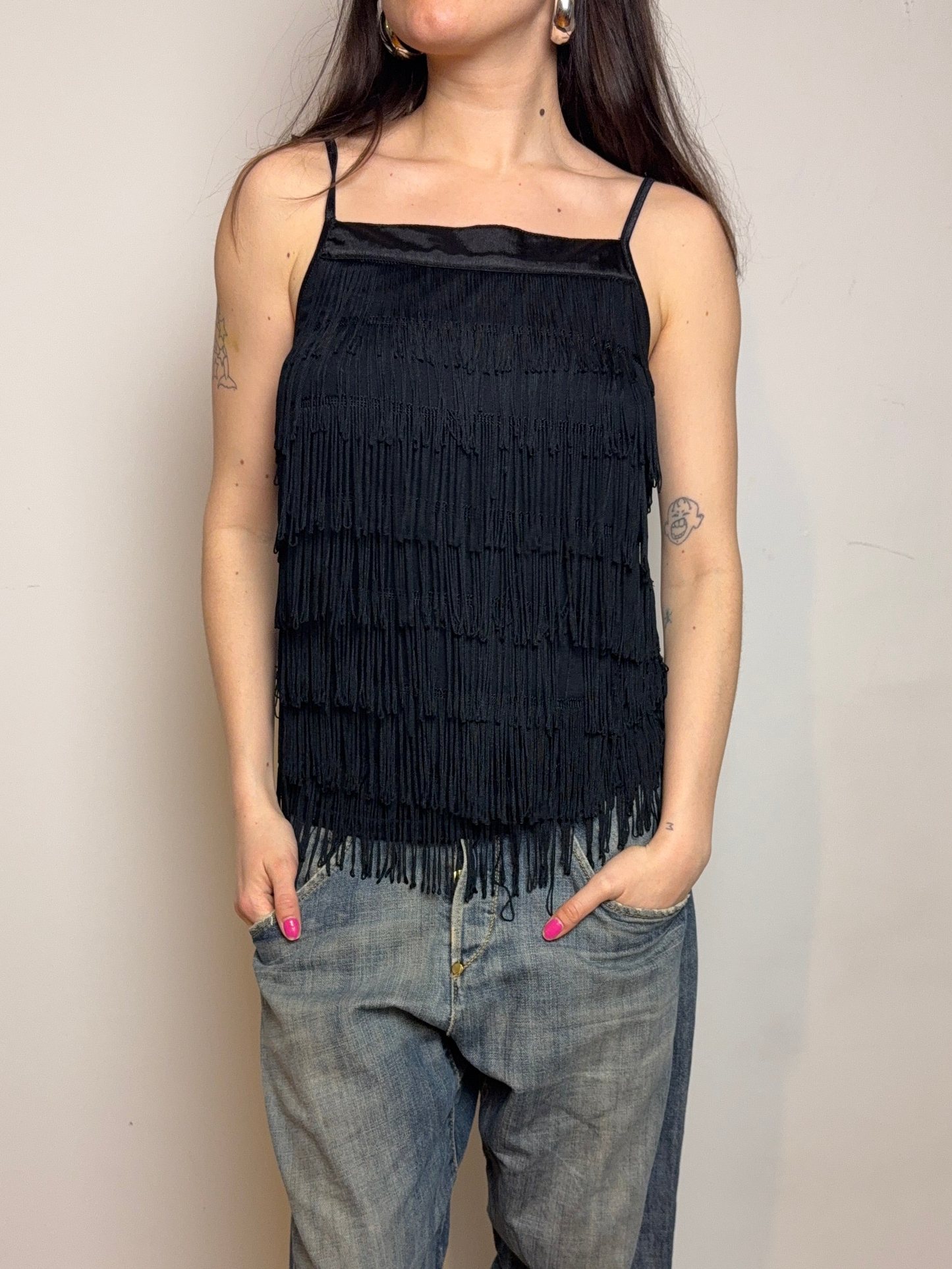 2000s fringe top black