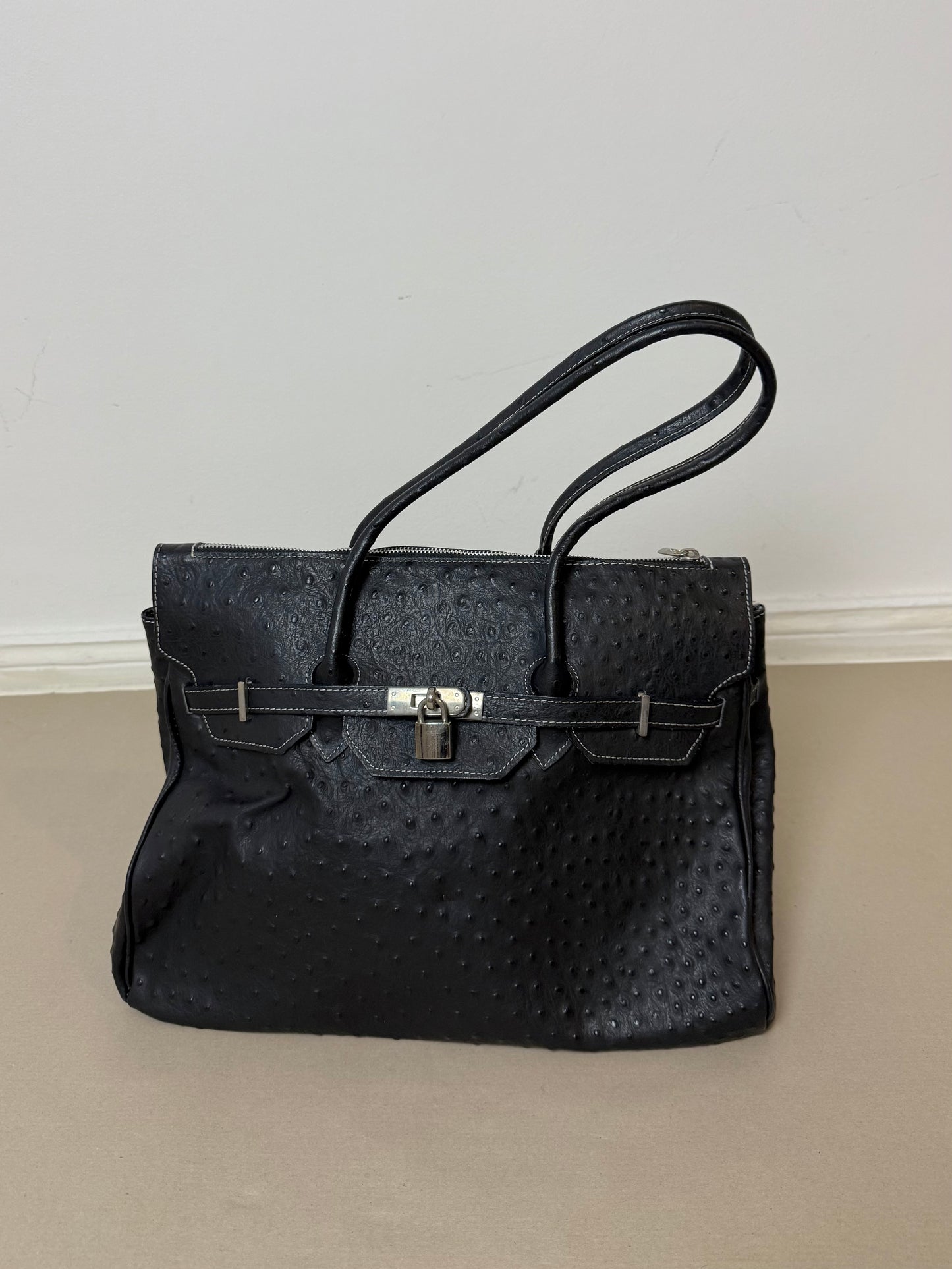 1990s firkin leather bag