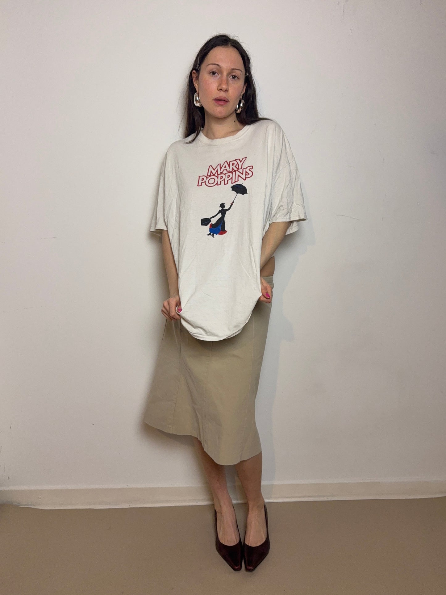 1990s beige midi skirt