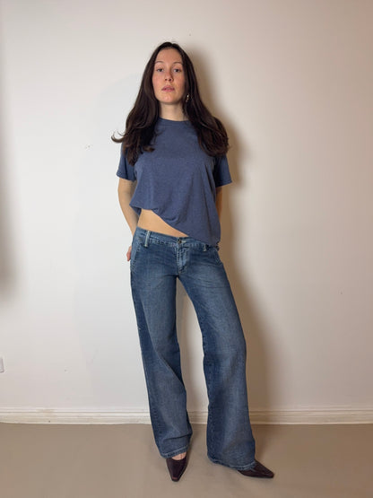 2000s ultra low waist jeans