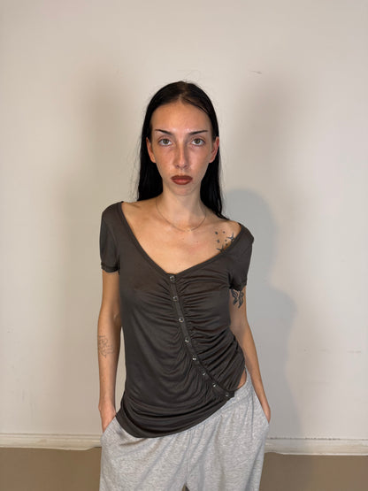 2000s asymmetrical button tee