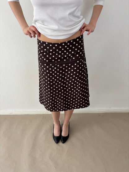 2000s polka dot midi skirt waist skirt brown