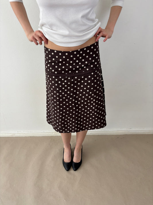 2000s polka dot midi skirt waist skirt brown