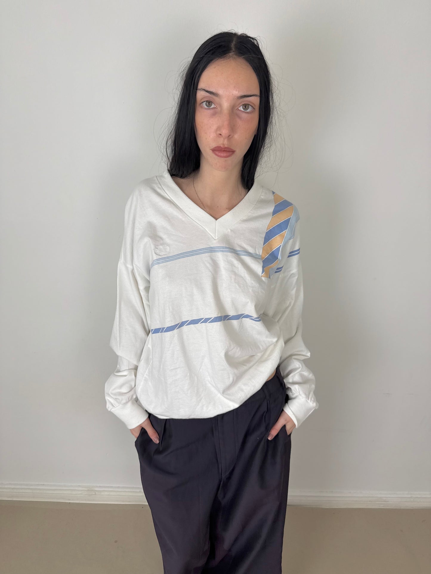 1980s adidas v neck sweater