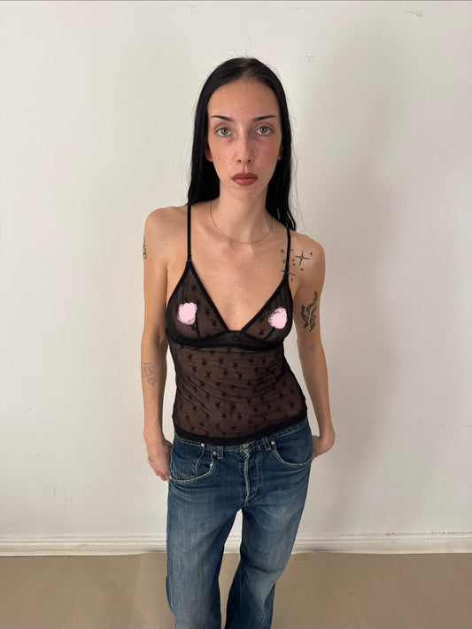 2000s Calvin Klein mesh star top