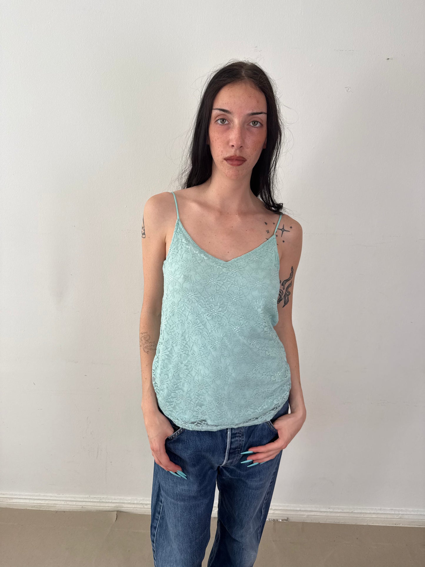 2000s TEAL LACE CAMI