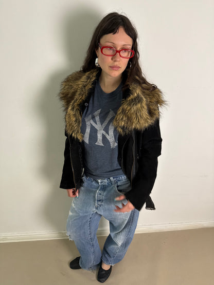 1990s fur collar leather jacket