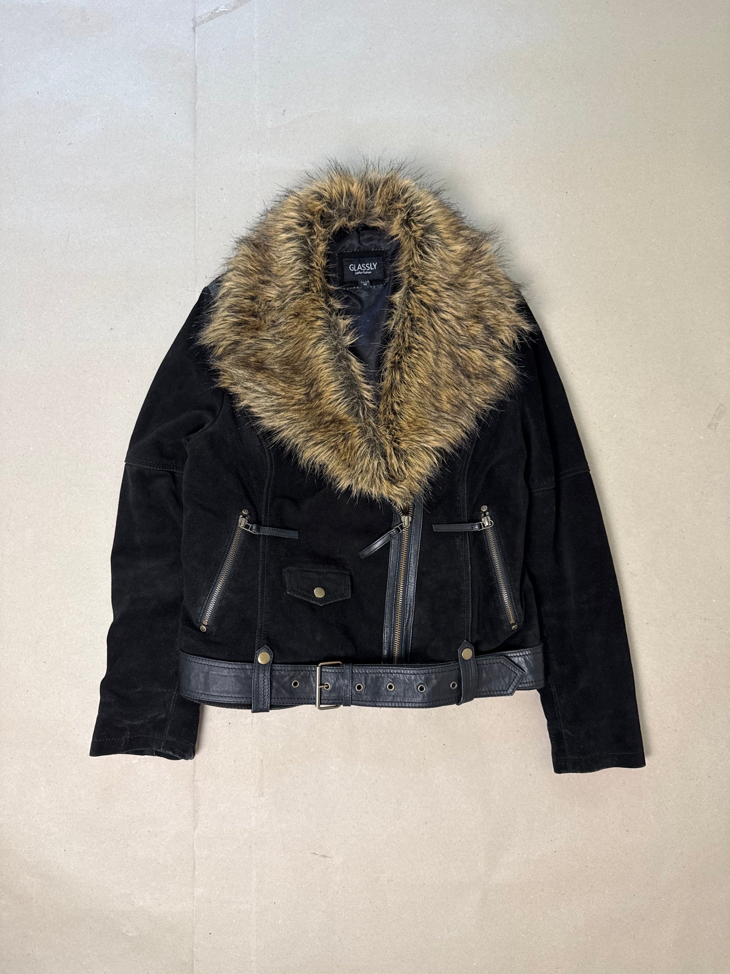 1990s fur collar leather jacket