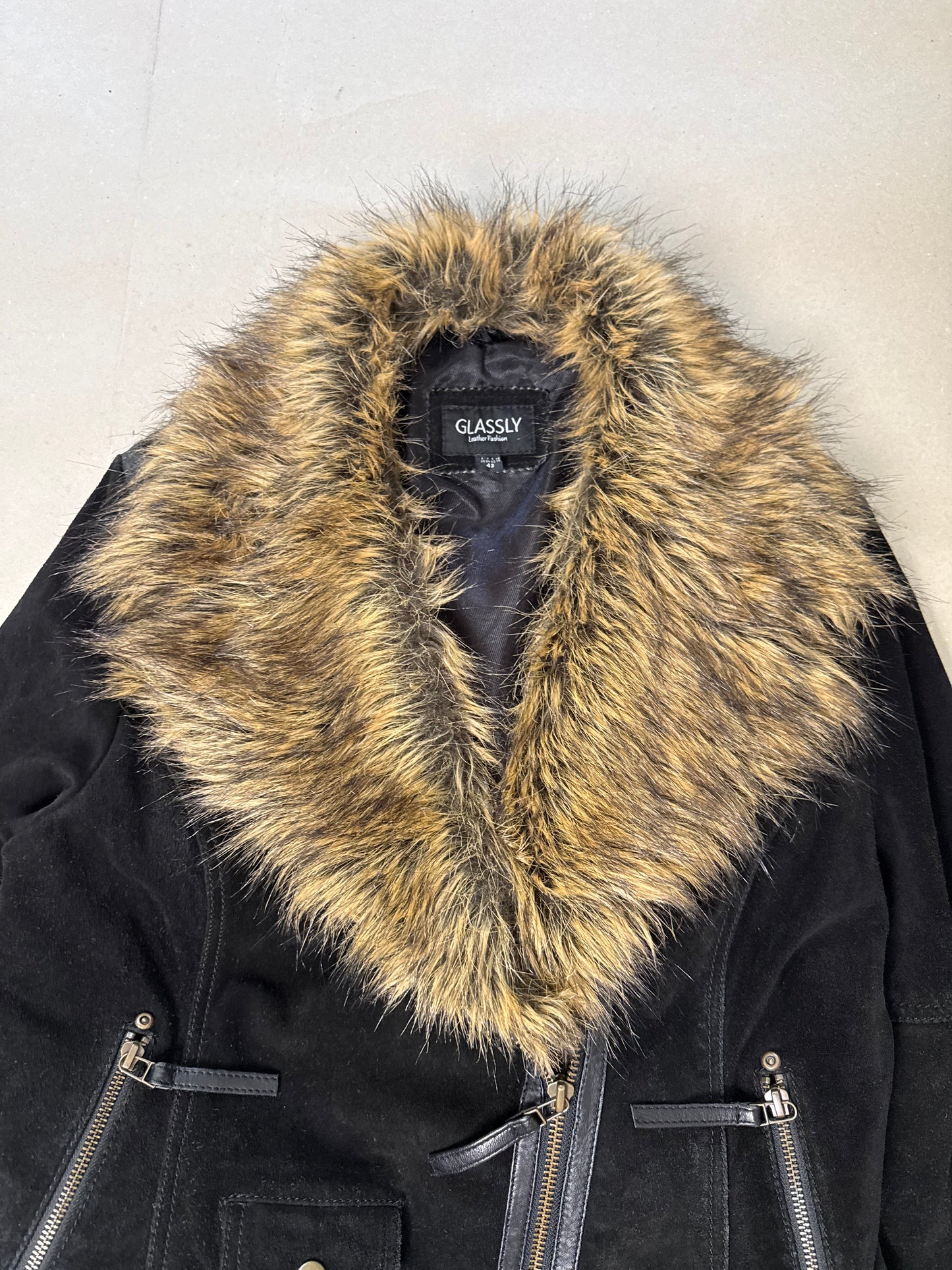 1990s fur collar leather jacket