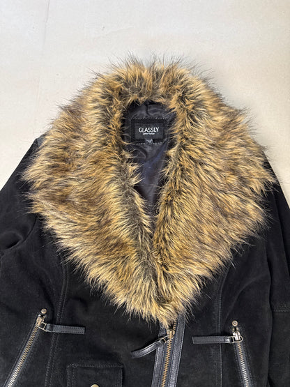 1990s fur collar leather jacket
