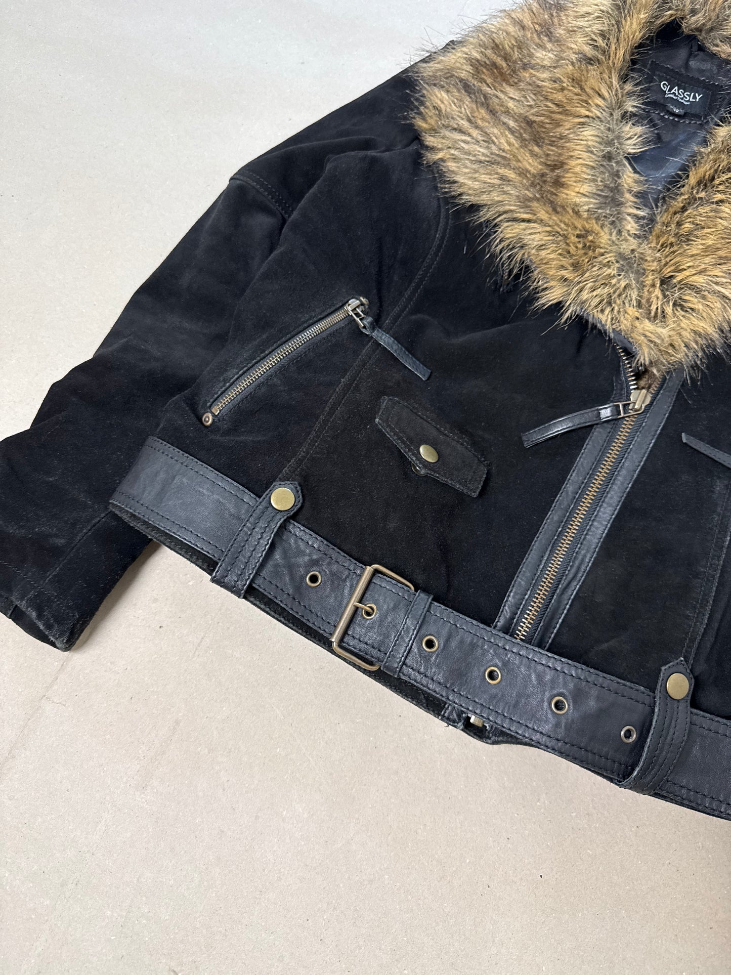 1990s fur collar leather jacket