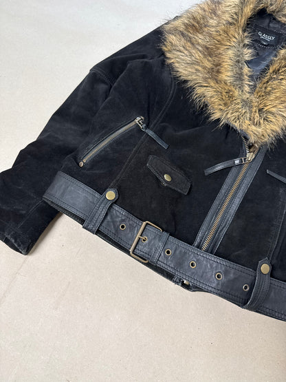 1990s fur collar leather jacket