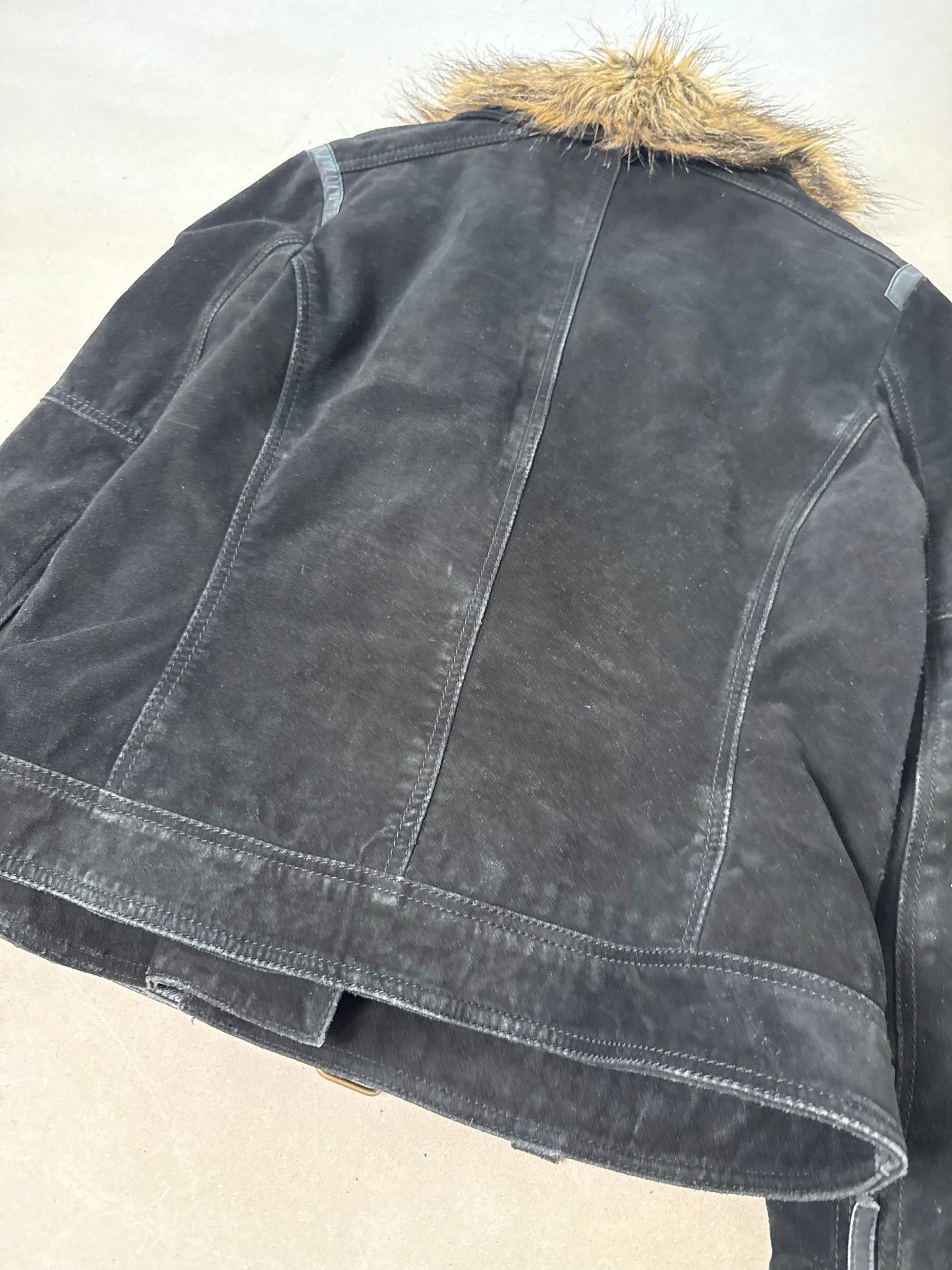 1990s fur collar leather jacket