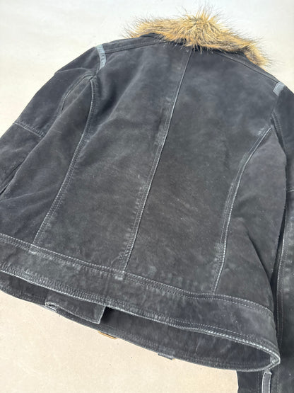 1990s fur collar leather jacket